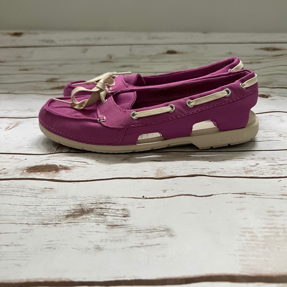 Crocs Beach Line Boat Shoe Purple Canvas Lace Up Loafers Size 8
